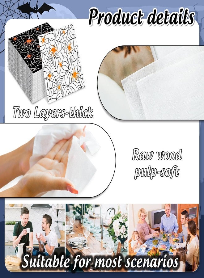 Whaline 50 Pcs Halloween Paper Napkins Black White Spider Web Disposable Napkins Double-Sided Luncheon Dinner Napkin for Trick or Treat Holiday Party Table Supplies - Image 3